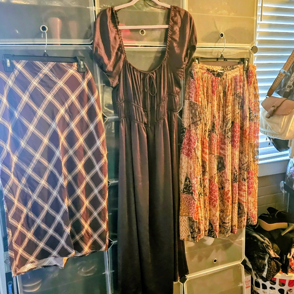 Brown Satin Dress and Skirts Set